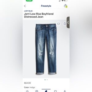 Judy Blue, Jerri Low rose boyfriend distressed Jean, never worn.